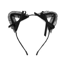 Siyah Renk Dantelli Tüllü Kedi Kulağı Kedi Tacı 17x17 cm