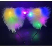 Beyaz Peluşlu Pofuduk Kürklü Led Işıklı Lüks Parti Tacı 20x18 cm