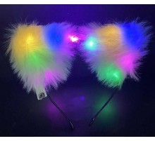 Beyaz Peluşlu Pofuduk Kürklü Led Işıklı Lüks Parti Tacı 20x18 cm