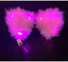 Pembe Peluşlu Pofuduk Kürklü Led Işıklı Lüks Parti Tacı 20x18 cm