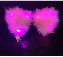 Pembe Peluşlu Pofuduk Kürklü Led Işıklı Lüks Parti Tacı 20x18 cm