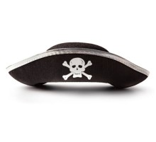 Gümüş Şeritli Siyah Renk Yayvan Korsan Şapkası Yetişkin 32x24 cm
