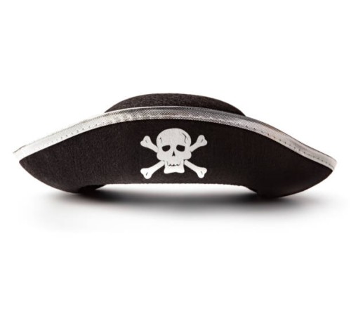 toptan-xml-dropshipping-Gümüş Şeritli Siyah Renk Yayvan Korsan Şapkası Yetişkin 32x24 cm