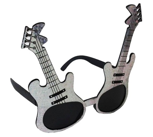 Gümüş Renk Rockn Roll Gitar Şekilli Parti Gözlüğü 15x15 cm