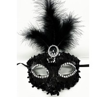 Siyah Renk Payetli Pullu Tüylü Parti Maskesi 17x20 cm