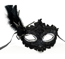 Siyah Renk Yandan Tüylü Dantel Parti Maskesi 20x20 cm
