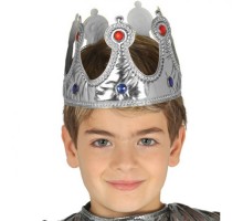 Gümüş Renk Kumaş Malzemeden İmal Çocuk Kral Tacı 57 cm