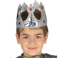 Gümüş Renk Kumaş Malzemeden İmal Çocuk Kral Tacı 57 cm
