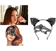 Siyah Renk Dantel Maske ve Dantel Taç Seti Yetişkin No 1