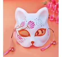 Pembe Püsküllü Boncuklu Plastik Kedi Maskesi 4 No 17x18 cm