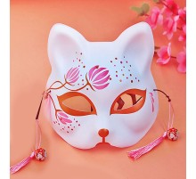 Pembe Püsküllü Boncuklu Plastik Kedi Maskesi 4 No 17x18 cm