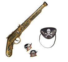 Oyuncak Korsan Tabancası Korsan Maskesi ve 2 Adet Korsan Yüzüğü Seti