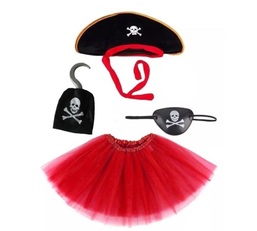 toptan-xml-dropshipping-Korsan Şapkası Eteği Kancası ve Göz Maskesi Kostüm Seti Kız Çocuk