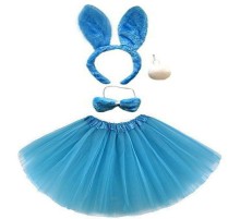 Tavşan Tacı Eteği Papyonu ve Kuyruk Kostüm Seti Mavi Renk Çocuk Boy