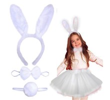 Tavşan Tacı Eteği Papyonu ve Kuyruk Kostüm Seti Beyaz Renk Çocuk Boy