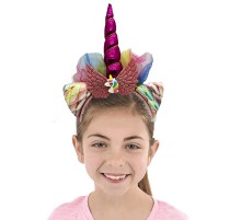 Fuşya Boynuzlu Tüllü Kanatlı Unicorn Tacı 17x27 cm