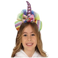 Pembe Renk Boynuzlu Payetli Fiyonklu Unicorn Tacı 17x27 cm