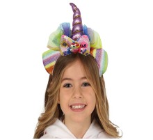 Pembe Renk Boynuzlu Payetli Fiyonklu Unicorn Tacı 17x27 cm