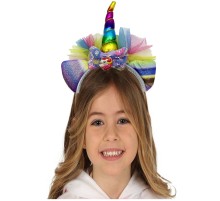 Rengarenk Boynuzlu Payetli Fiyonklu Unicorn Tacı 17x27 cm