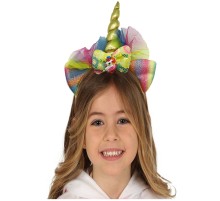 Altın Renk Boynuzlu Payetli Fiyonklu Unicorn Tacı 17x27 cm