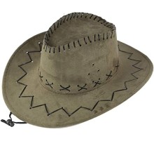 Bağcıklı Çocuk Boy Nubuk Süet Kovboy Şapkası Askeri Yeşil Renk