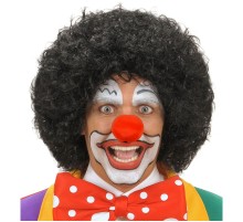 Siyah Renk Kıvırcık Afro Bonus Peruk Saç ve Kırmızı Sünger Burun Seti