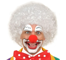 Beyaz Renk Kıvırcık Afro Bonus Peruk Saç ve Kırmızı Sünger Burun Seti