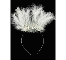 Beyaz Tüylü İthal Gümüş Renk Bride Gelin Tacı 25x20 cm