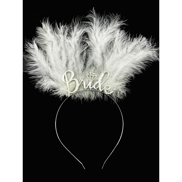 toptan-xml-dropshipping-Beyaz Tüylü İthal Gümüş Renk Bride Gelin Tacı 25x20 cm