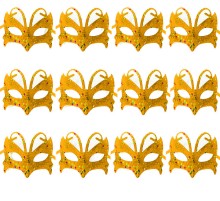 Altın Gold Renk Arkadan Bağlamalı Simli Parti Balo Maskesi 12 Adet