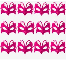 Pembe Renk Arkadan Bağlamalı Simli Parti Balo Maskesi 12 Adet