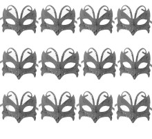 Gümüş Silver Renk Arkadan Bağlamalı Simli Parti Balo Maskesi 12 Adet