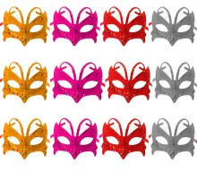 Simli Metalize İşlemeli Maskeli Balo Partisi 4 Renk Maske 12 Adet