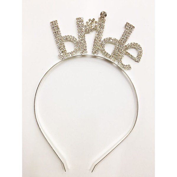 toptan-xml-dropshipping-Kristal Taşlı Gümüş Renk Bride Yazılı Taşlı Taç 18x13 cm