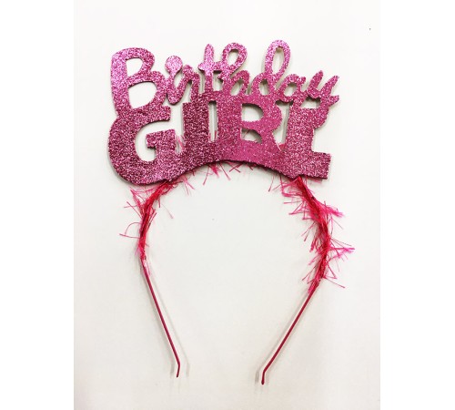 toptan-xml-dropshipping-Birthday Girl Yazılı Metalize Parti Tacı Pembe Renk