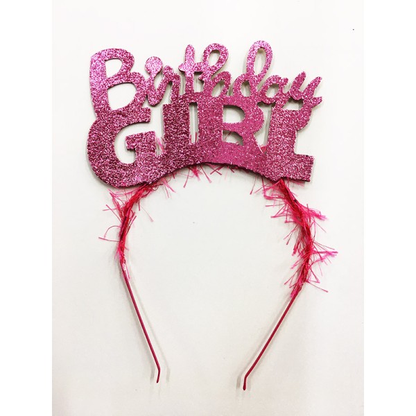 toptan-xml-dropshipping-Birthday Girl Yazılı Metalize Parti Tacı Pembe Renk