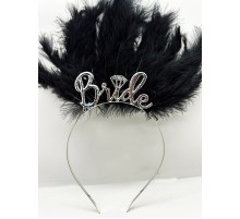 Siyah Tüylü İthal Gümüş Renk Bride Gelin Tacı 25x20 cm