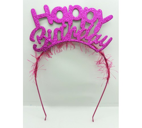 toptan-xml-dropshipping-Happy Birthday İtalik Yazılı Fuşya Renk Metal Doğum Günü Tacı