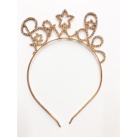 Kristal Taşlı Yıldızlı Rose Gold Renk Bride Yazılı Taşlı Taç 18x13 cm