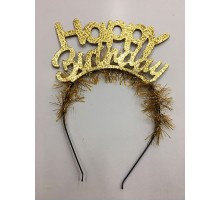 Happy Birthday İtalik Yazılı Altın Renk Metal Doğum Günü Tacı