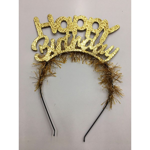 toptan-xml-dropshipping-Happy Birthday İtalik Yazılı Altın Renk Metal Doğum Günü Tacı