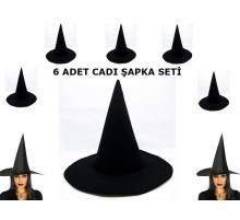 Siyah Cadı Şapkası Keçe Yetişkin Boy 6 Adet