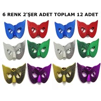 Maskeli Balo Partisi Görünümlü Retro Parti Gözlüğü 6 Renk 12 Adet
