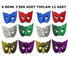 Maskeli Balo Partisi Görünümlü Retro Parti Gözlüğü 6 Renk 12 Adet