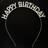 Gümüş Kristal Taşlı Happy Birthday Doğum Günü Tacı İthal Ürün 17x16 cm