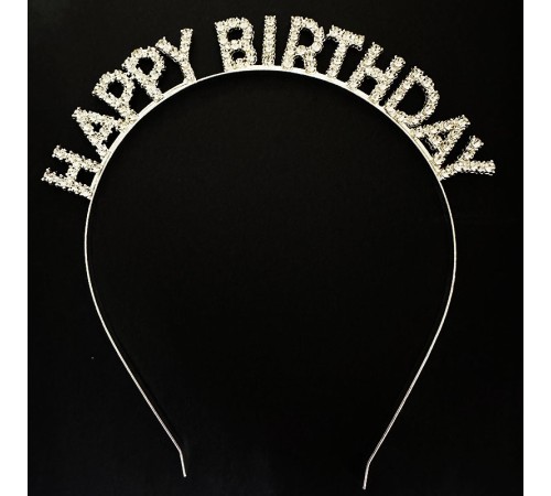 toptan-xml-dropshipping-Gümüş Kristal Taşlı Happy Birthday Doğum Günü Tacı İthal Ürün A Kalite 17x16 cm
