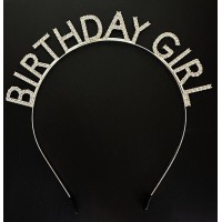 Gümüş Kristal Taşlı Birthday Girl Doğum Günü Tacı İthal Ürün 17x16 cm