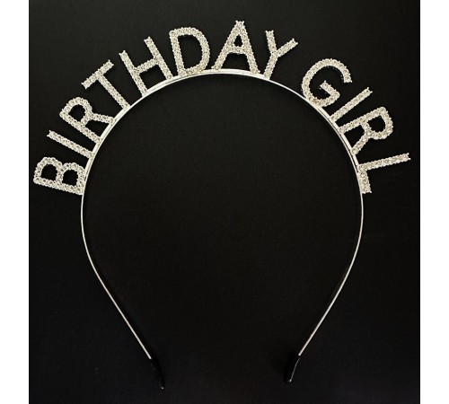toptan-xml-dropshipping-Gümüş Kristal Taşlı Birthday Girl Doğum Günü Tacı İthal Ürün A Kalite 17x16 cm