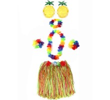 Luau Aloha Hawaii Etek Ananas Şekilli Gözlük Hawaii Kolye Renkli Taç ve 2 Adet Bileklik Seti