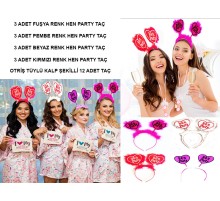 Hen Party Yazılı Taç - After Party Taçları Rengarenk 12 Adet